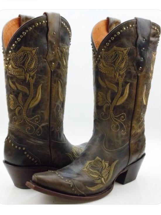 Lucchese Shoes - LUCCHESE WOMEN”S Western Embroidered Floral Leather Cowboy Boots - Brown SZ 8.